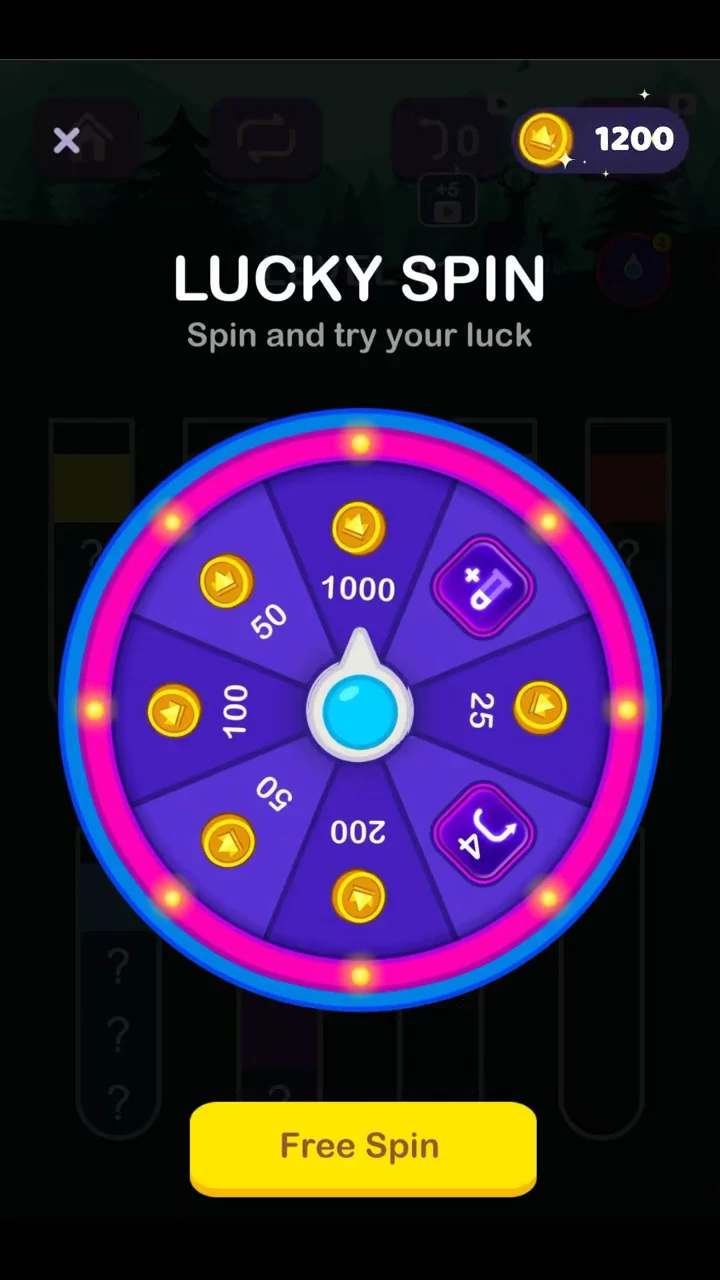 The original Lucky Spin animation at 9.8 seconds: the wheel points to 1000 and the balance reads 1200.